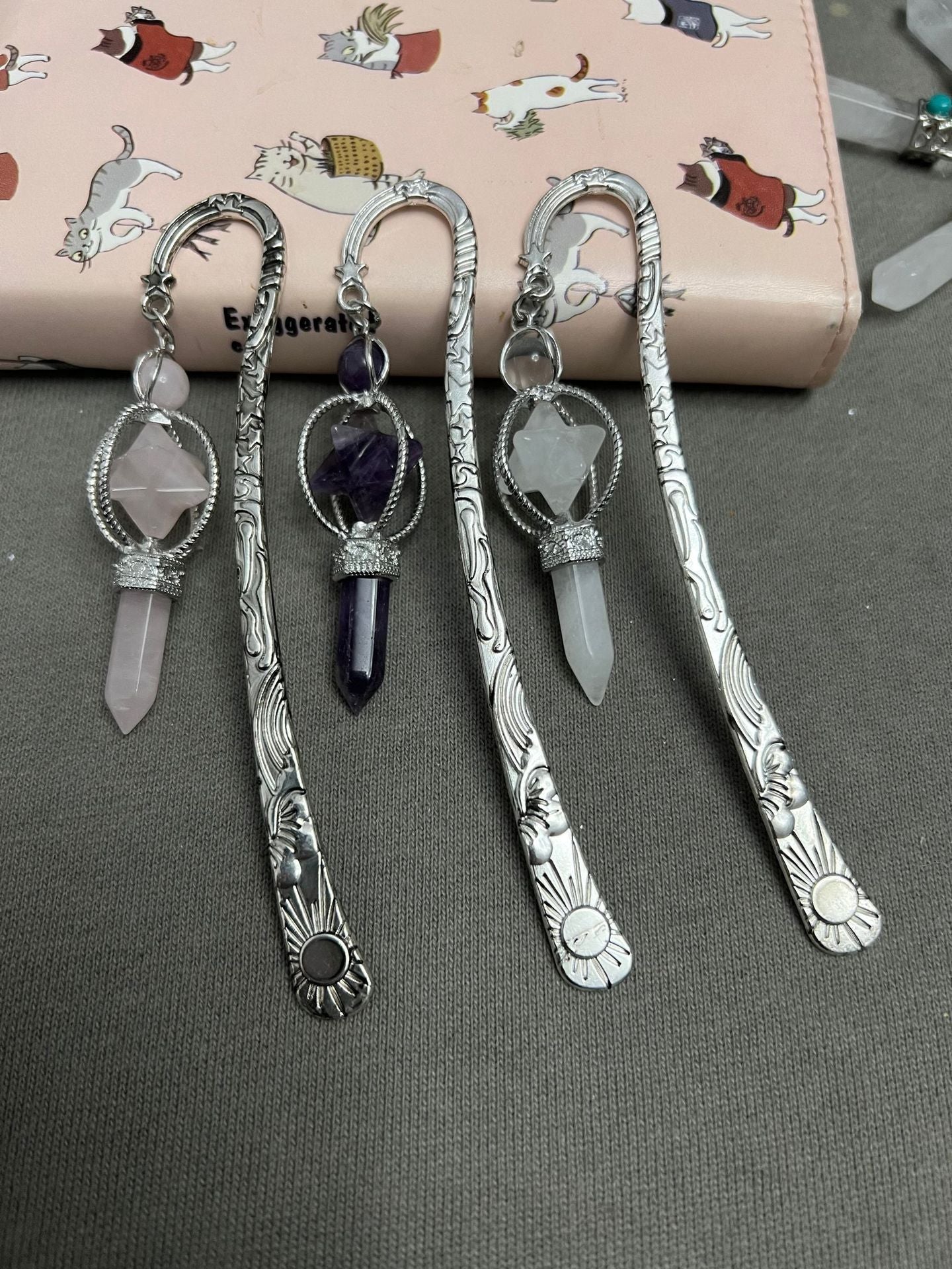 Rotating Melkaba Alloy Bookmark Natural Crystal