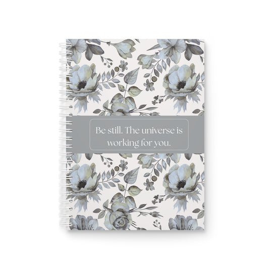 Be Still Floral Spiral Notebook | Inspirational Quote Journal, Grey Watercolor Flowers